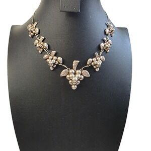Vintage Alpaca Mexico Silver Grape Cluster Bib Statement Necklace Artisan Fruit